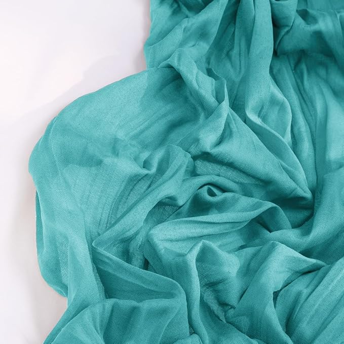 DeZerlor Teal Green Cheesecloth Table Runner 4 Pack Spring Easter Table Runners Boho Gauze 120 Inches Turquoise Cheese Cloth Table Decor for Wedding Bridal Baby Shower Parties