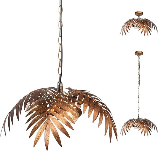Vintage Adjustable Tropical Coconut Tree Chandelier Rustic Leaves Pendant Light Palm Coconut Trees Creative Art for Bedroom Hallway Bar Kitchen Hanging Lighting Fixture
