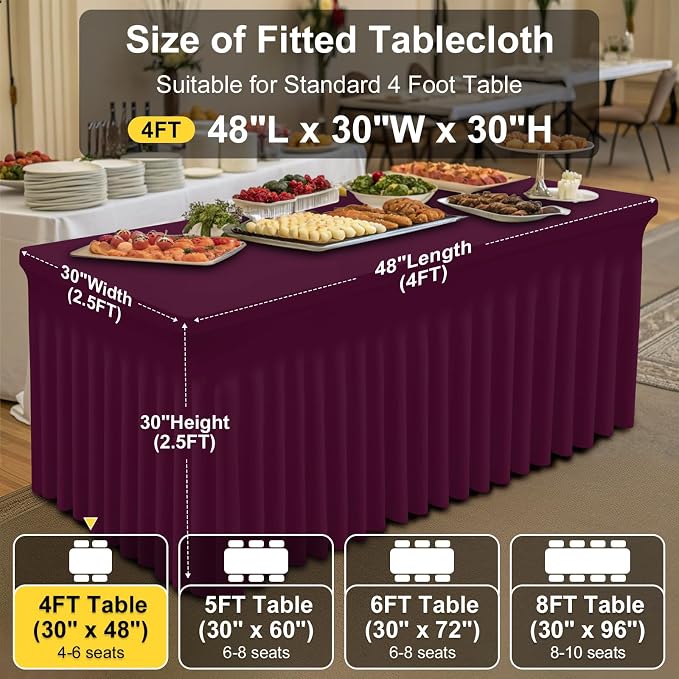 Smiry Spandex Tablecloth, Elastic Fitted Stretch Tablecloth for 4FT Rectangle Tables, Waterproof Washable Table Cover Skirt for Outdoor, Wedding, Banquet & Parties (Jujube Red, 48Lx30Wx30H Inch)