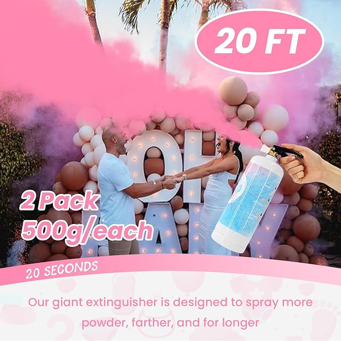 Gender Reveal Fire Extinguisher 2 Pack Giant Boy or Girl Gender Reveal Extinguisher Blue Pink Powder Smoke for Sex Reveal Fire Extinguishers Gender Reveal Ideas Baby Reveal Decorations (2 Pack Pink)