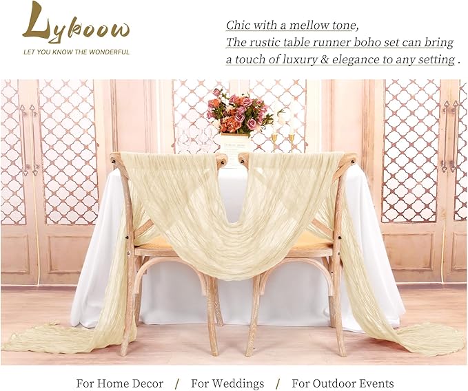15 Packs Cheesecloth Table Runner - Ivory, 10 Ft Light Beige Gauze Boho Wedding Table Runner - Boho Wedding Table Decor - 21.5x120in