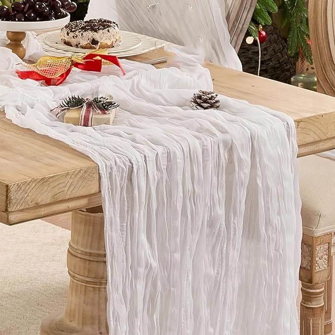 Cheesecloth Table Runner 21x120 Inch White Gauze Table Runners Reusable Polyester 10ft Boho Rustic Cheese Cloth Table Runner for Wedding Party Baby Shower Birthday