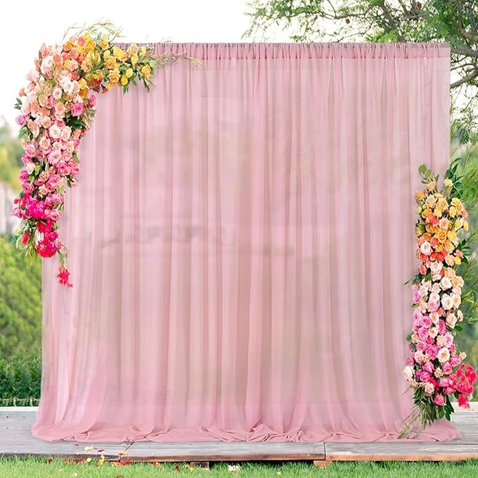 Wedding Backdrop Chiffon Photo Backdrop 4 Panels 5x8ft Dusty Rose Baby Shower Background Birthday Photo Home Party Curtains Backdrop
