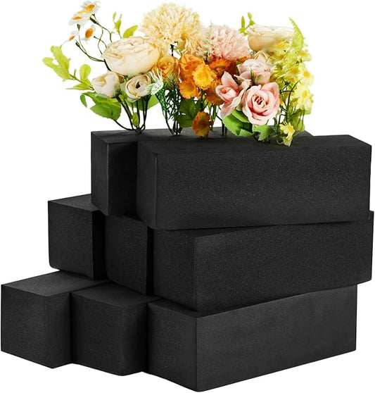 8 Pcs Reusable Floral Foam Blocks, 9" L x 3" W x 3" H Black Dry Flower Foam for Artificial Flowers, Foam for Wedding, Birthdays, Pary, Home Decorations
