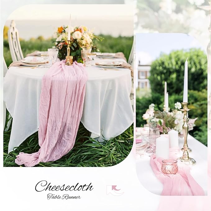 Showgeous 10 Pack Pink Cheesecloth Table Runner, 10FT Long Semi-Sheer Boho or Rustic Gauze Table Runner Wedding Table Decor for Wedding Arch Draping Bridal Shower Holiday Party