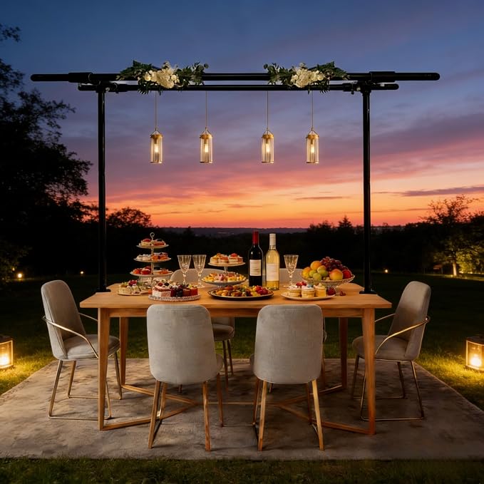 Beyeutao Over The Table Rod Stand with Clamps Adjustable 16"-87" Length 16"-45" Height Black Double Crossbar Table Arch Stand Metal Table Balloon Arch for Photo Booth Party Decoration