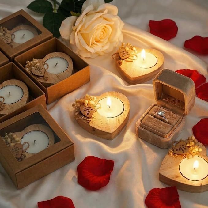 50 Pcs Wedding Candles Favors Rustic Wood Heart Candle Holders Bridal Shower Thank You Gifts for Guest Anniversary,Engagement Party Favors Decor (Natural Color)