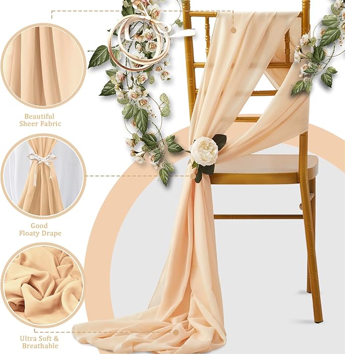 Horbaunal 2 Pack Nude Chiffon Table Runners 10FT Sheer Chiffon Runner 29x120 Inches Romantic Boho Rustic Table Runner for Wedding Party Bridal Baby Shower Table Decorations