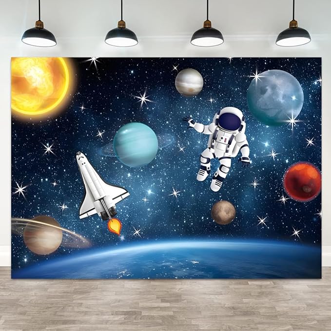 6x4ft Space Galaxy Backdrop Astronaut Planets Stars Universe Sci Fi Theme Photography Background Boys Girls Kids Birthday Banner Decorations Newborn Baby Shower Portrait Photo Booth Prop