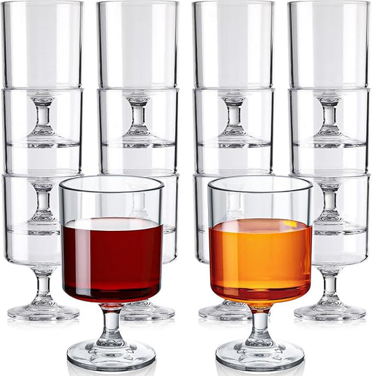 100 Packs 8oz Acrylic Reusable Plastic Wine Glasses Bulk Wedding Easter Disposable Short Stem Baby Shower Party Goblet Cup Vintage Unbreakable Cocktail Drink Bars Stemware (Clear)