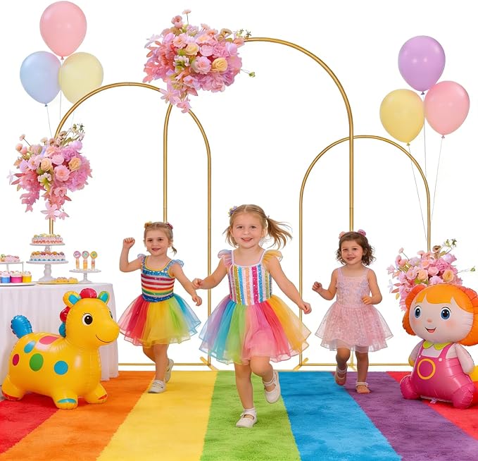 Balloon Arch Stand,Arch Backdrop Stand,Golden,Metal | 4FT+5FT+6FT,Three Storage Bags,Birthday Decorations,Party Decorations，