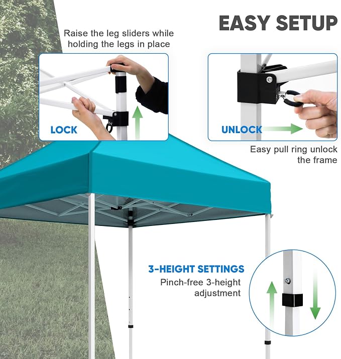 COOS BAY 5x5 Pop Up Canopy Tent, Portable Lightweight Sun Shelter with Carry Bag, Easy Setup Outdoor Canopy for Beach, Camping, Sports & Backyard Shade, Turquoise