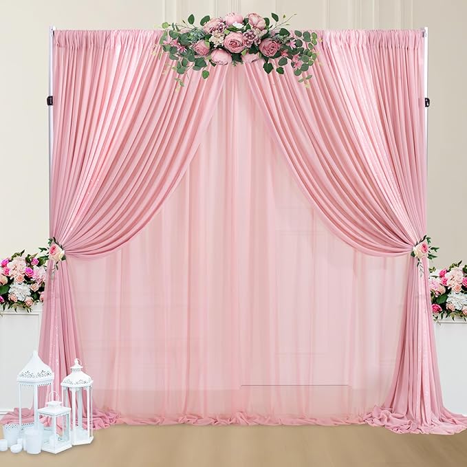 Wedding Backdrop Chiffon Photo Backdrop 4 Panels 5x8ft Dusty Rose Baby Shower Background Birthday Photo Home Party Curtains Backdrop