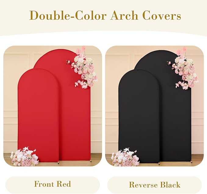 Black Red Arch Cover 2 Set-7.2 and 6ft Arch Backdrop Cover Spandex Wedding Arch Stand Covers for Birthday Party Baby Shower Retirement Graduation Banquet Halloween Photo Background Decorations
