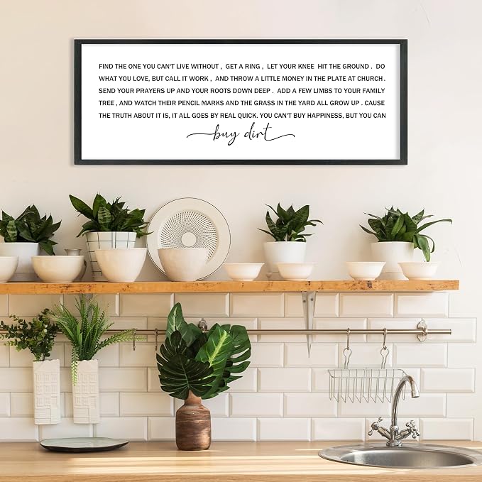 Buy Dirt Sign Wall Decor Song Lyrics Wall Art You Cant Buy Happiness Signs | 40x15 Inch Farmhouse Rustic Black Wood Framed, Large Ideal for Living Room Kitchen Bedroom Entryway Hallway, Ready to Hang