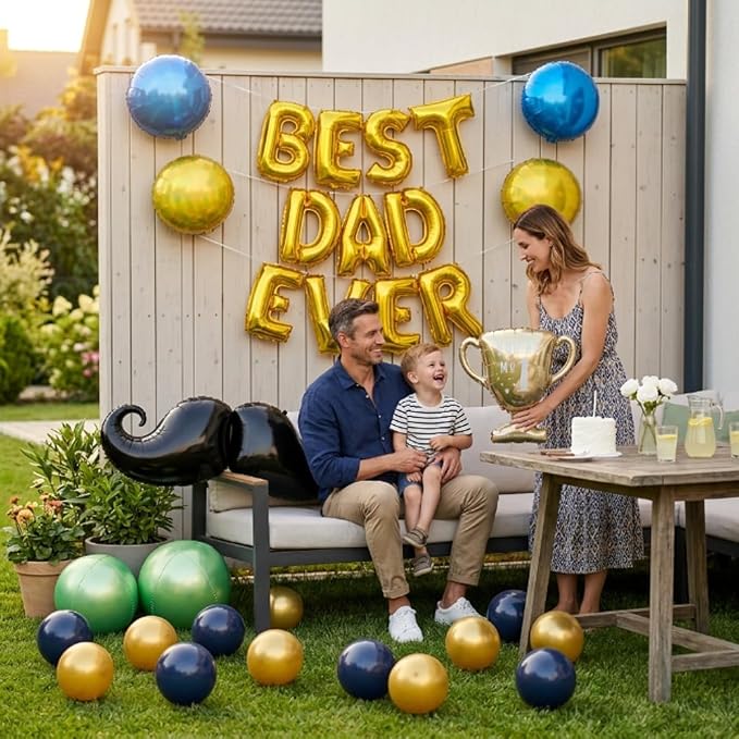 45 PCS Fathers Day Gift for Dad Foil Balloon Party Decorations Balloons Kit, "Best Dad Ever" Letter Balloons Navy Blue Gold Latex Balloons for Father 'You Are No.1', Father's Day Party Decor