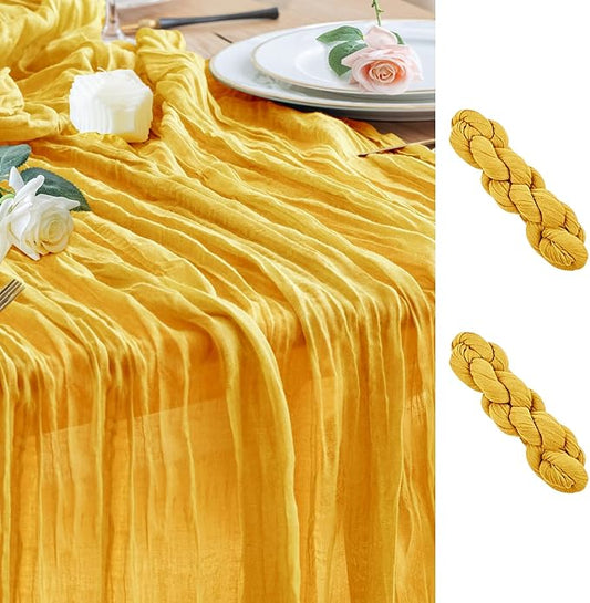 Wokceer Cheesecloth Table Runner Christmas 2Pack 10FT Gold Boho Gauze Fall Easter Cheese Cloth Table Runner for Party Long Rustic Sheer Table Runners for Baby Bridal Shower Wedding Table