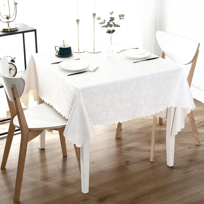 Smiry Square Table Cloth, Waterproof Heavy Duty Vinyl Tablecloths, Wipeable Washable Table Cover for Kitchen and Dining Room (White, 70" x 70")