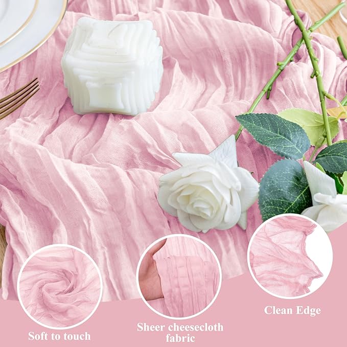 Wokceer 12Pack Pink Cheesecloth Table Runner 10FT Boho Gauze Spring Easter Cheese Cloth Table Runner for Party Rustic Sheer Runners for Baby Bridal Shower Wedding Christmas