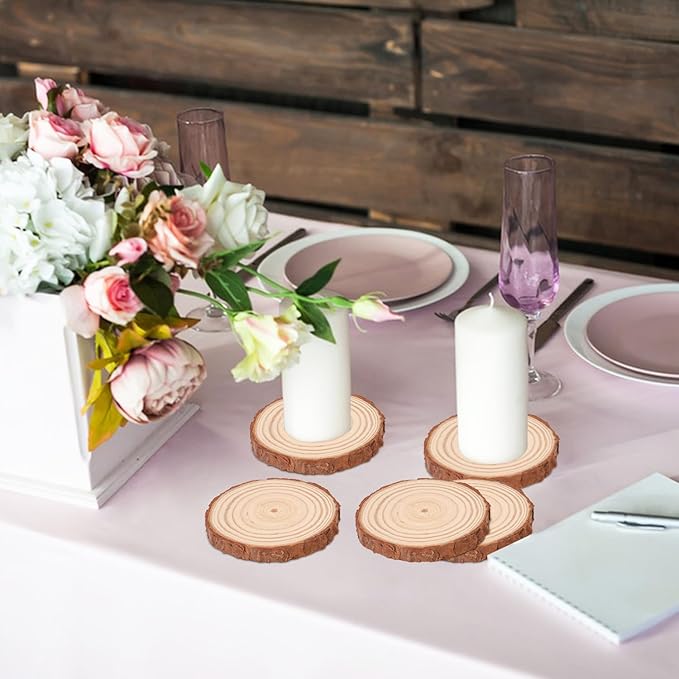 80 PCS 3.15-4 Inch Mini Round Wood Slices, 3.15-4 Inch Small Wooden Slices with Tree Bark, Rounds Wooden Slice for DIY Crafts, Centerpieces, Art & Decor