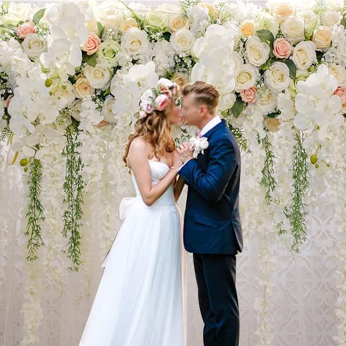 10x8ft White Rose Floral Theme Photography Background Wedding Bridal Shower Wedding Flowers Photo Backdrops Baby Girl Birthday Party Portrait Dessert Cake Table Decor Photo Booth Studio Props