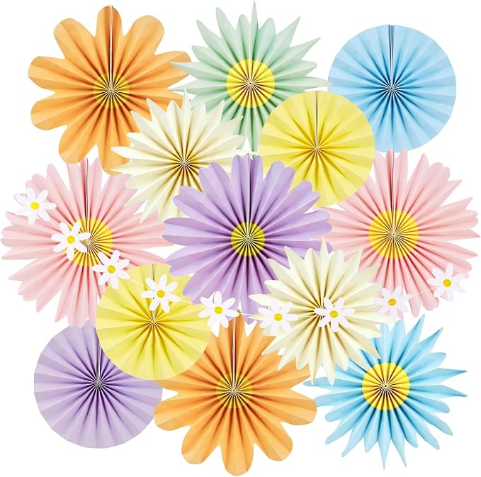 SUNBEAUTY14PCS Pastel Paper Fans Party Decoration Paper Flowers Decorations for Wall Hanging Paper Flowers Floral Backdrop Flower Garland for Birthday Baby Shower Spring Decor Classroom Decorations