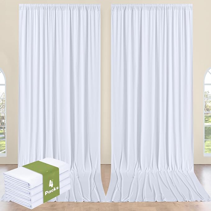 20ft x 14ft White Backdrop Curtain for Parties, Wrinkle Free Polyester 4 Panels 5x14ft Photo Backdrop Drapes Back Drop Cloth for Wedding Birthday Party Baby Shower Photography Background