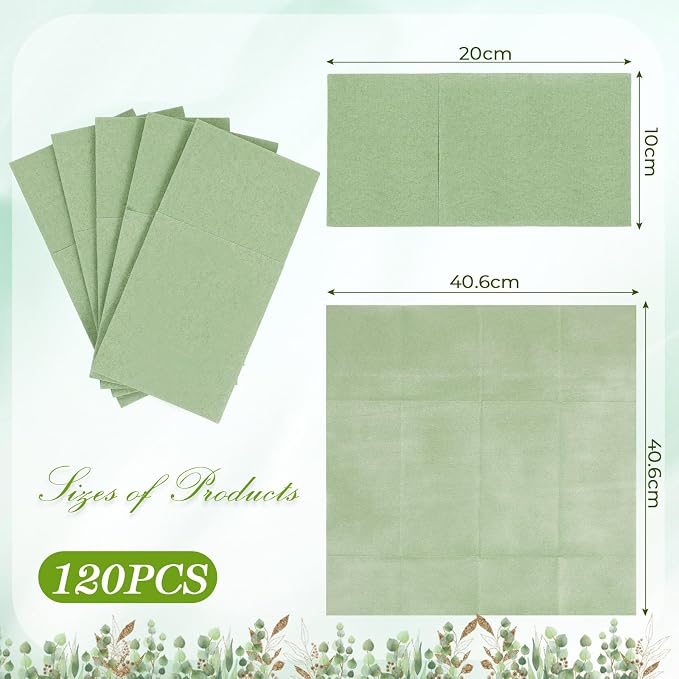 Seajan 120 Pcs Sage Green Napkins 2 Ply 16"x16" Sage Green Linen Feel Napkins Disposable Soft Linen Dinner Wedding Guest Hand Towels for Wedding Bridal Baby Shower Decorations Supplies