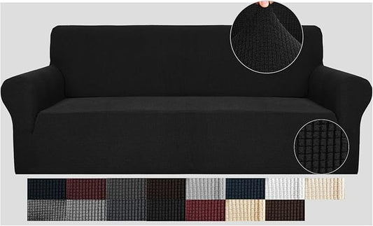 JIVINER High Stretch Couch Covers for 3 Cushion Couch 1-Piece Extra Large Sofa Covers with Elastic Bottom Anti Slip Elastic Sofa Slipcover Furniture Protector for Pets (XL Sofa, Black)