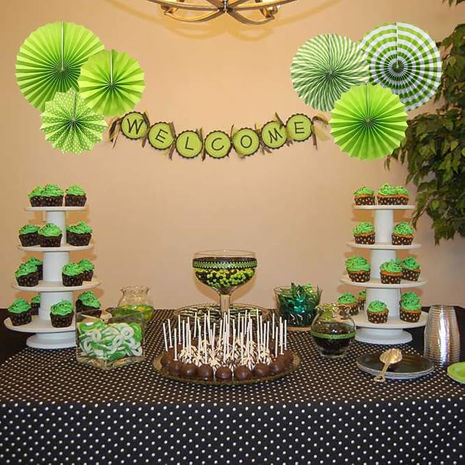 Party Hanging Paper Fans Set, Green Round Pattern Paper Garlands Decoration for St Patrick's Day Party Decorations Graduation Birthday Wedding Events Accessories, Set of 6