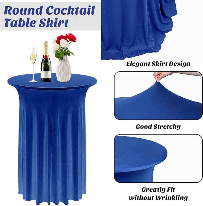Kochorie 4 Pieces Cocktail Table Skirt Round Cocktail Table Covers 32 x 43 Inch Spandex Stretch High Top Table Cloth for Graduation Wedding Table Bar Banquet Party Supplies (Navy Blue)