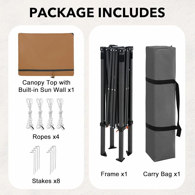 6x4 Pop Up Canopy Tent with Half Wall Panel, Instant Portable Beach Canopy, Outdoor Tent with Carry Bag for Camping, Sports, Tailgating, Events, Khaki