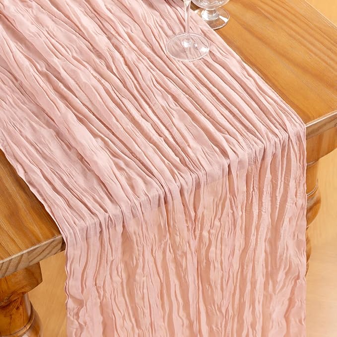 DeZerlor Pink Cheesecloth Table Runner 4 Pack Spring Easter Table Runners Boho Gauze 120 Inches Light Pink Cheese Cloth Table Decor for Wedding Bridal Baby Shower Parties