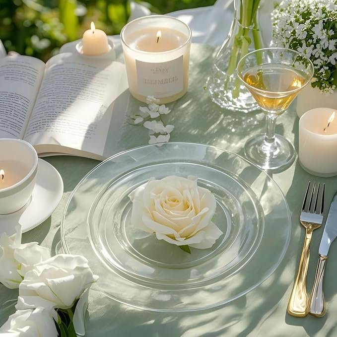 FLOWERCAT 60PCS Clear Plastic Plates - Disposable Clear Plates Heavy Duty for Summer Party/Wedding/Birthday- Include 30PCS 10.25inch Dinner Plates and 30PCS 7.5inch Dessert/Salad Plates