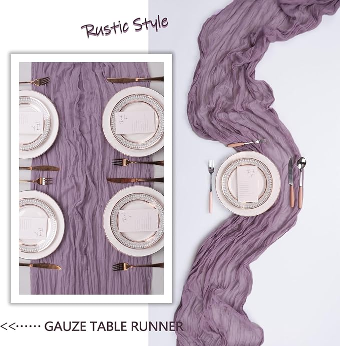 6 Pack Grape Purple Cheesecloth Table Runner 10Ft Gauze Cheese Cloth Table Runner 35x120 Inch Boho Sheer Rustic Fabric for Party Decor Baby Shower Wedding Centerpiece Home Table Decorations