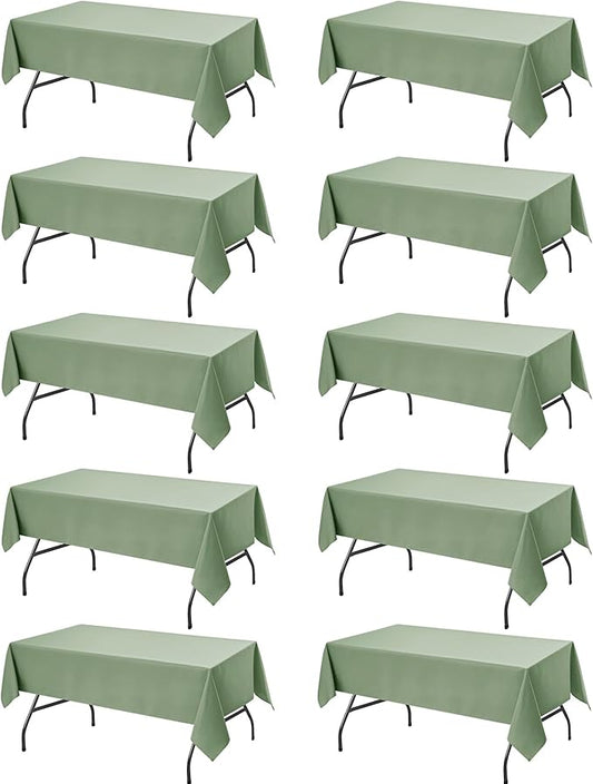 10-Pack Sage Green Tablecloths for Rectangle Tables, 54 x 108 Inches, Stain-Resistant Polyester Fabric for 6 Foot Tables - Washable Table Covers for Weddings, Birthday Parties, Events
