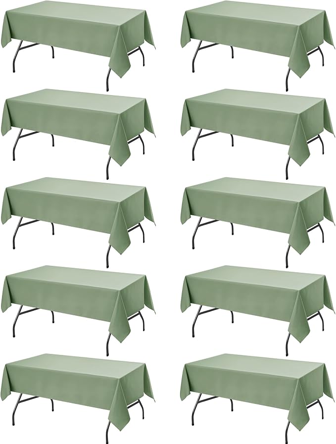 10-Pack Sage Green Tablecloths for Rectangle Tables, 60 x 84 Inches, Stain-Resistant Polyester Fabric for 4 Foot Tables - Washable Table Covers for Weddings, Birthday Parties, Events