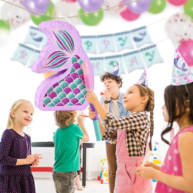 WERNNSAI Mermaid Piñata - Mermaid Party Supplies Piñata Bundle with Blindfold and Bat for Girls Kids Ocean Theme Birthday Party Game Carnival Activity Decorations (16.7" x 12.2" x 3.1")