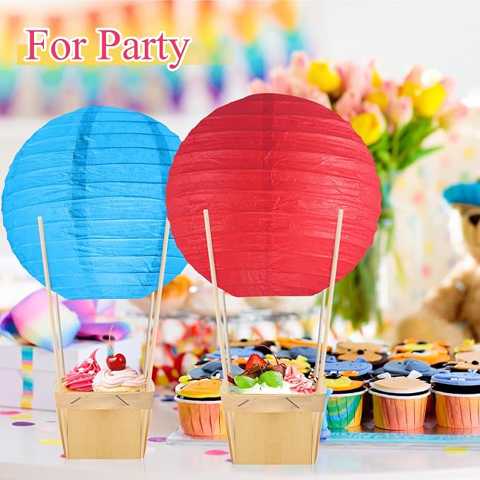 Namalu 24 Set Hot Air Balloon Table Centerpieces Baby Shower Party Decoration Paper Lanterns with Wooden Basket Sticks for Summer Birthday School DIY Craft(Rainbow Color)