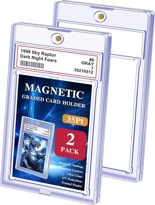 Magnetic Graded Card Slab for Trading Cards, Acrylic One Touch Card Case Holder PSA Slab Protector with Label Position Fit for TCG, MTG, Baseball Cards, Sports Cards, Game Cards(2P)