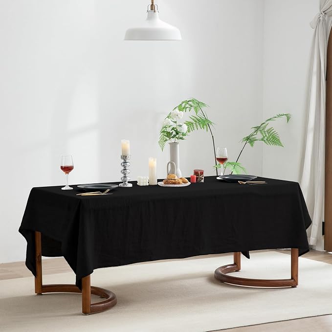 EVERLY 100% Pure Linen Rectangle Tablecloths 60x108Inches for Dining,Buffet Parties,Picnic,Events,Weddings and Restaurants,Decorative Halloween,Thanksgiving Machine Washable Tablecloths-Black