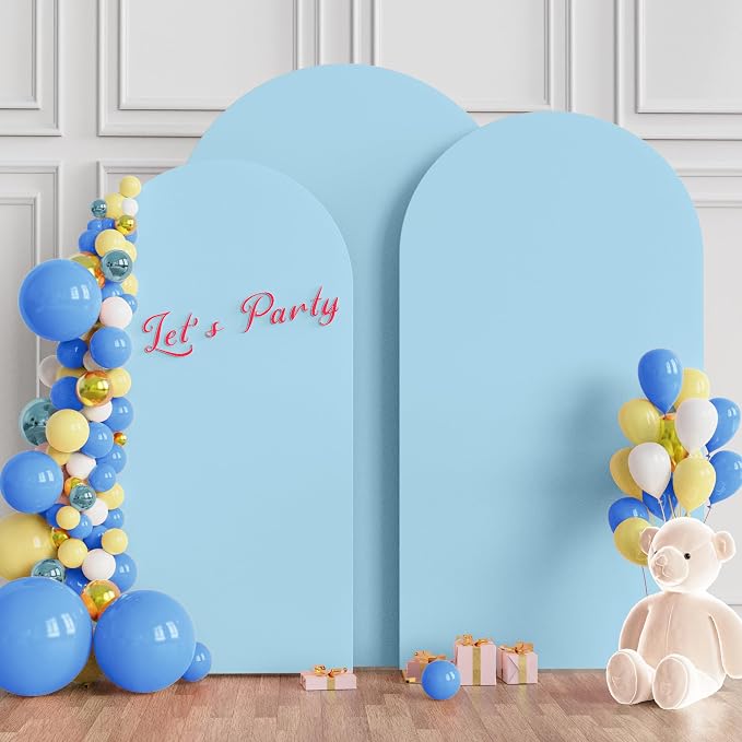 Wokceer Wedding Arch Cover (7.2FT, 6.6FT, 6FT) Set of 3 Spandex Fitted Wedding Arch Stand Covers for Round Top Chiara Arch Backdrop Stands Cover for Birthday Party Ceremony Banquet Decor Dusty Blue
