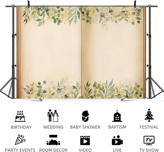 20x10ft Fairy Tale Books Backdrop Once Upon a Time Storybook Photography Background Green Leaves Foliage Old Open Magic Book Romantic Wedding Decorations Birthday Baby Shower Photo Booth Prop