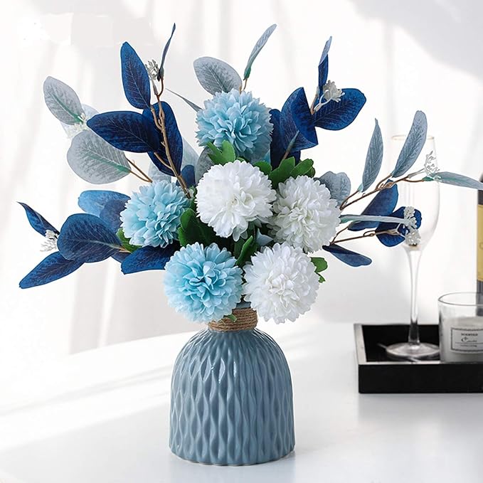 Artificial Flowers with Ceramic Vase Faux Hydrangea Flower Arrangements Table Centerpieces for Home Garden Party Wedding Decoration