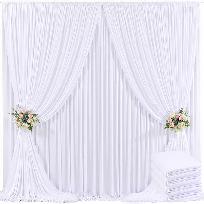 4 Panels White Backdrop Curtain for Parties Wedding Wrinkle Free 20ft x 10ft Backdrop Drapes for Baby Shower Gender Reveal Birthday Photo Photography Polyester Fabric Background Decoration