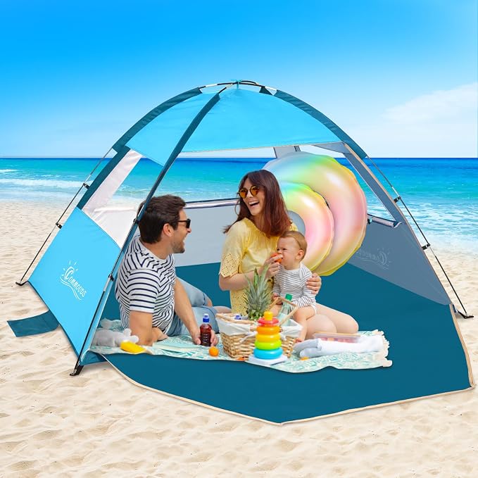 COMMOUDS Beach Tent Sun Shelter for 3/4/6/8 Person, UPF 50+ UV Protection Beach Shade Canopy Tent, Lightweight, Easy Set Up and Carry