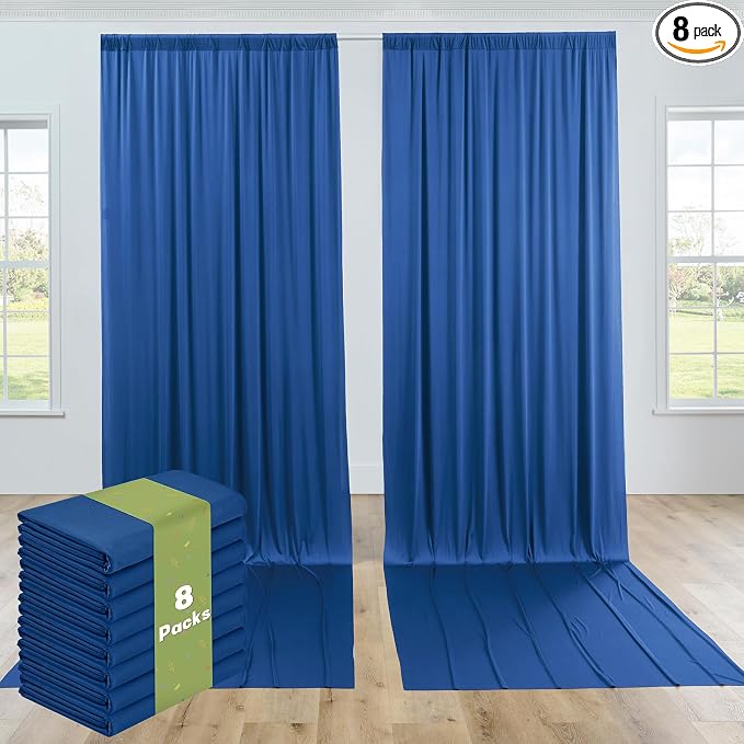 8 Panels 5x12ft Royal Blue Backdrop Curtains for Parties, Wrinkle Free Polyester Blue Photo Backdrop Drapes 12 ft Long Back Drop Cloth for Wedding Birthday Photography Background Party