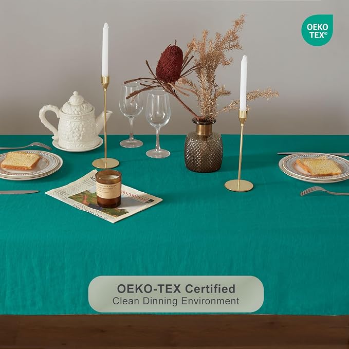 TOSMO 100% French Linen Rectangle Tablecloth, 120LX60W Prewashed Natural Linen Table Cloth for Farmhouse Dining, Buffet Parties, Picnic, Events, Weddings & Restaurants