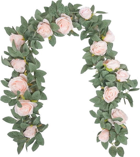 Der Rose 2 Pcs 13FT Artificial Flower Garland, Pink Rose & Greenery Floral Garland, Faux Flower Vine for Wedding Arch Table Wall & Backdrop Decor