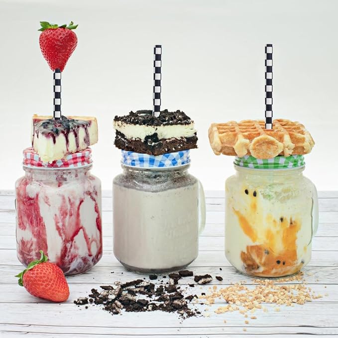 ALINK 100 Black and White Checkered Racing Paper Straws, Biodegradable Disposable Drinking Straws for Brithday, New Year, Party Decoration Supplies
